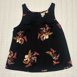 Feminine Floral Sleeveless Flowy Lightweight Black Top Womens Size M Boho Chic